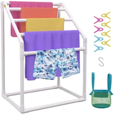 Image de VEVOR Porte Serviettes sur Pied 5 Barres Range de Bains et à Main Support pour en PVC Charge 25 kg Facile Assembler Organisateur Piscine Salle Bain Extérieur Intérieur