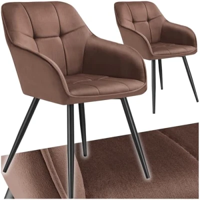 Afbeelding van tectake® Gestoffeerde stoel 2 Eetkamerstoelen Fluweeloptiek stikpatroon gecapitonneerd set van bruin / zwart