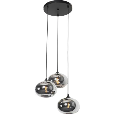 Afbeelding van QAZQA busa Art Deco Dimbare LED Smart Hanglamp incl. wifi met Dimmer 3 lichts Ø 45 cm Zwart Woonkamer Slaapkamer Keuken