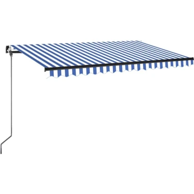 Afbeelding van vidaXL Luifel handmatig uittrekbaar met LED 400x350 cm blauw en wit