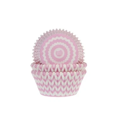 Afbeelding van Cupcake Cups HoM Chevron Roze 50x33mm. 50st.