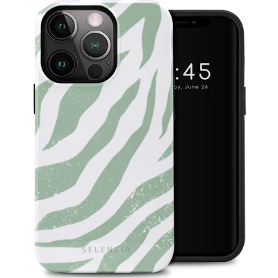 Afbeelding van Selencia Hoesje Geschikt voor iPhone 13 Pro Vivid Backcover Colorful Zebra Sage Green