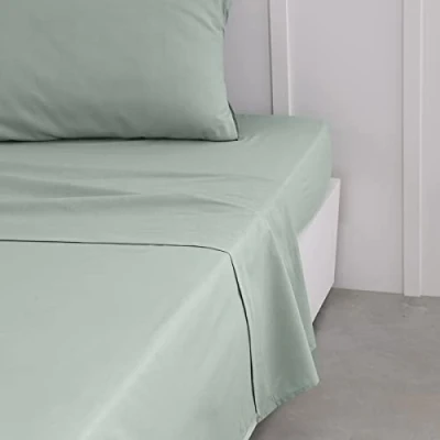 Image de Today Essential Drap Plat 2 Personnes 240X300 cm Coton Uni Vert, Reine