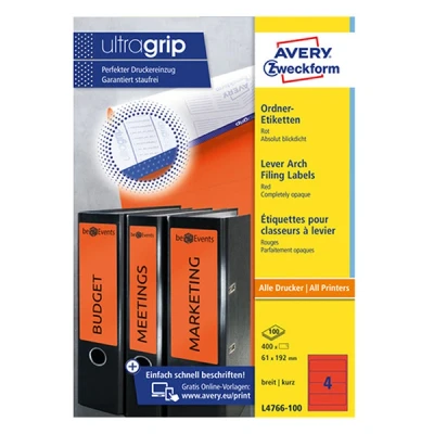 Image de Avery zweckform L4766 100 étiquettes dos de classeur 192 x 61 mm (400 pièces) rouge