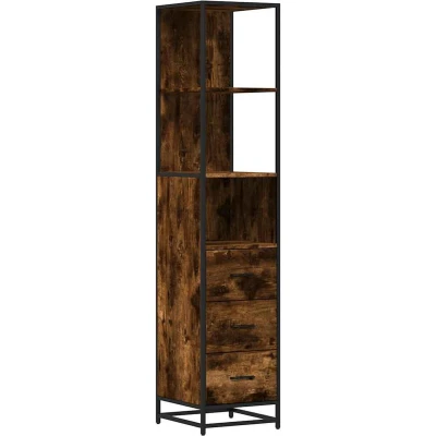 Afbeelding van Badkamerkast 35x37,5x166 cm bewerkt hout gerookt eikenkleurig