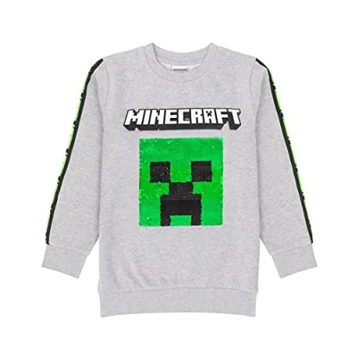 Afbeelding van Minecraft Sweatshirt met pailletten voor kinderen, Creeper TNT, grijs, gamer, jumper, hoodie, grijs.