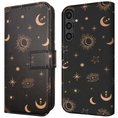 Afbeelding van iMoshion Hoesje Geschikt voor Samsung Galaxy S23 FE Met Pasjeshouder Design Bookcase smartphone Zwart / Sky Black