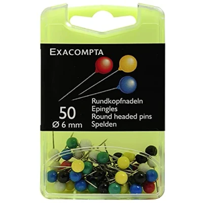 Afbeelding van Exacompta, Nagels, Rondkopnaalden Ø 6 mm, veelkleurig (50 Stuk, 15 mm)