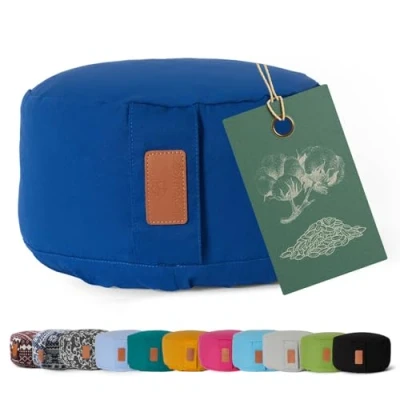 Afbeelding van #DoYourYoga Yoga kussen »Vishnu« rond meditatiekussen met bio organische Spelt vulling H:15cm, diam.30cm marineblauw