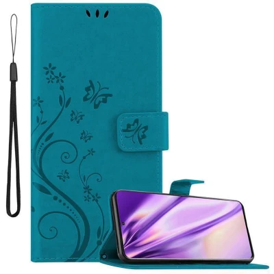 Afbeelding van Cadorabo Hoesje geschikt voor Samsung Galaxy S20 in BLOEMEN BLAUW Beschermhoes bloemmotief met magnetische sluiting, standfunctie en kaartsleuven Book Case Cover Etui