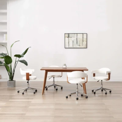 Afbeelding van Eetkamerstoelen draaibaar 4 st gebogen hout en kunstleer wit