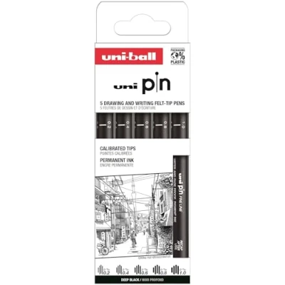 Image de Pochette 5 Stylos feutres Uniball Pin Pointes calibrées paires