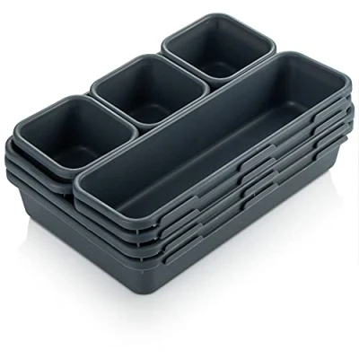 Afbeelding van COM FOUR® Set van 8 opbergdozen lade organizer in 3 maten opbergdoos voor lade, rek en kast (8 stuks zwart)