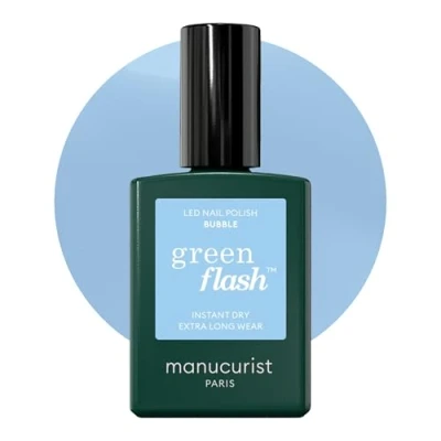 Image de Manucurist Green Flash LED Gel Vernis à ongles végan 12 free base de plantes renforce et protège les fabriqué en France 15 ml, bleu pastel bubble