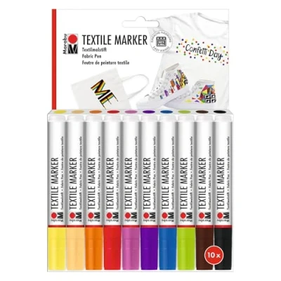 Afbeelding van Marabu 0115000000200 textielmarker voor lichte stoffen, 3 mm punt, heldere kleuren op waterbasis, veganistisch, machinewasbaar tot 60 C