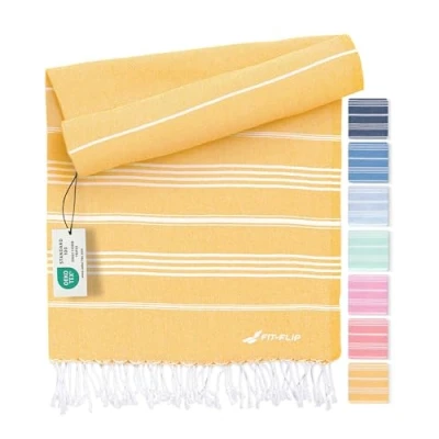 Afbeelding van Strandhanddoek hamamdoek strand van 100% gerecycled katoen Turkse sneldrogende handdoek, hamamdoek, pestemal, ideaal als strandlaken XXL honing 100 x 200 cm sultan