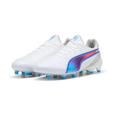 Afbeelding van Puma KING Ultimate FG/AG Voetbalschoenen met kunststof noppen, Heren, Maat: 42, White/bluemazing/flat light gray/sunset glow Imitatieleer/ textiel