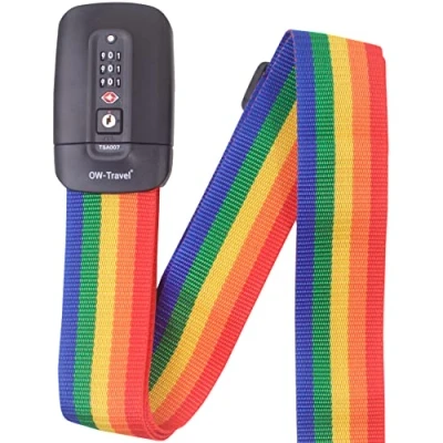 Afbeelding van OW Travel Gepersonaliseerde Bagageriemen met Slot voor Koffers (Regenboog) Makkelijk herkennen TSA Kofferriemen Bagagelabels. Bagageriem Reisriem. Vergrendelbare Kofferriemslot Tassen