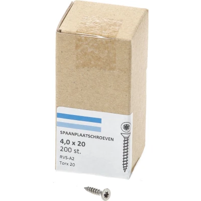 Afbeelding van Spaanplaatschroef RVS 4,0 x 20 mm, Torx20 (200 stuks)