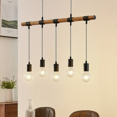 Afbeelding van Lindby Hanglamp 5lichts hout, metaal E27 bruin, zwart