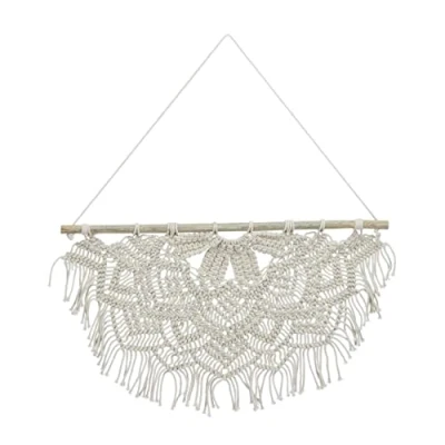 Afbeelding van Relaxdays macramé wandkleed boho wandhanger wanddecoratie 65x60 cm katoen crème