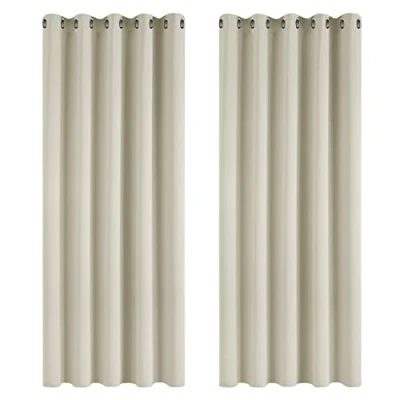 Afbeelding van Deconovo verduisterende gordijnen, warmte isolerend, voor woon en slaapkamer, modern ontwerp met ringen, licht beige, 168 x 229 cm (B H), 2 stuks