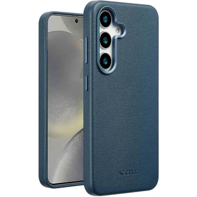 Afbeelding van Accezz Hoesje Geschikt voor Samsung Galaxy S25 Plus MagSafe Leather Backcover blauw