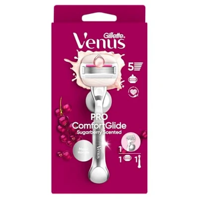Afbeelding van Gillette Venus Pro ComfortGlide Scheerapparaat voor dames, suikergeur, herbruikbare metalen handgreep en 6 navulverpakkingen met 5 mesjes arganolie, zachte scheerbeurt, verzorging de droge