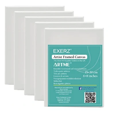 Afbeelding van EXERZ 15 x 20 cm voorgespannen canvas, 5 stuks, 1,7 dik, ingelijst schilderdoek, 280 g/m², 100% katoen, drievoudig gegrond, zuurvrij, middelgrote korrel, olieverf, gouache/acryl