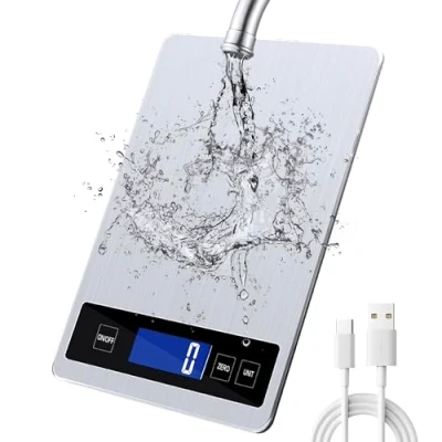 Afbeelding van 15 kg digitale keukenweegschaal met lcd display + roestvrij staal gehard glas, nauwkeurigheid tot 1 g g/kg/lb: oz/ml/foz USB of batterijen