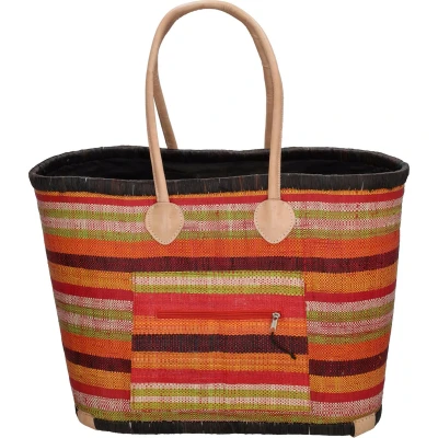 Afbeelding van PE Florence Raffia Straw Basket XL red strandtas