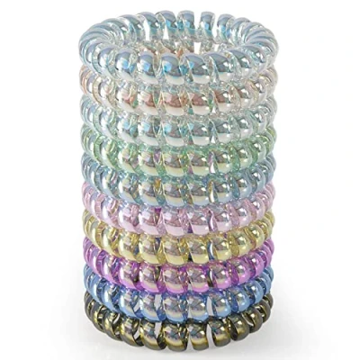 Image de JessLab Élastiques à Cheveux en Spirale 10Pcs, Sans Traces et Non Abîmants pour Femmes &amp; Filles, Bobilles Plastique Doux Queues de Cheval, Couleurs Assorties