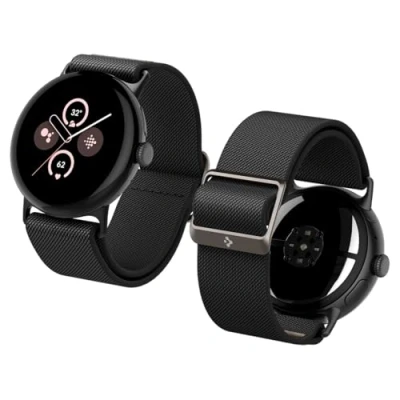 Afbeelding van Spigen Lite Fit Reservearmband compatibel met Google Pixel Watch 3 45 mm (2024) zwart, Polyethyleentereftalaat, roestvrij staal