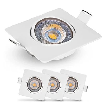 Afbeelding van EMOS Exclusieve led inbouwspot, plafondlamp, draaibaar, 50 graden, led, warmwit, 3000 K, 3 stuks, extra plat, vierkant, 5 watt (5 W) / 450 lumen, wit