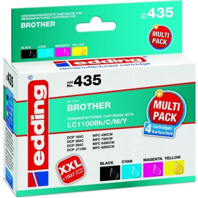 Afbeelding van Edding Inktcartridge vervangt Brother LC 1100BK, 1100C, 1100M, 1100Y Compatibel Combipack Zwart, Cyaan, Magenta, Geel EDD 435 18