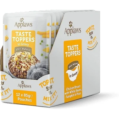 Afbeelding van Applaws Taste Toppers in Saus Voordeelpakket 24 x 85 g Hondenvoer Kip, Erwten, Pompoen &amp; Witte Bonen
