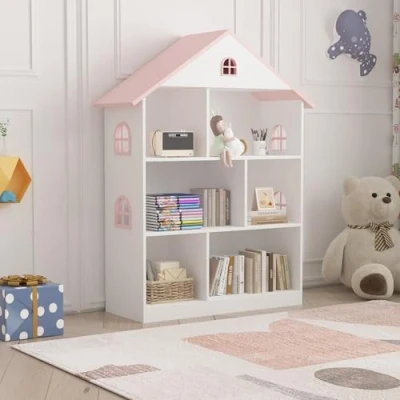 Afbeelding van Kinderkast Stange open kast 106,5x83x30 cm wit en roze [en.casa]