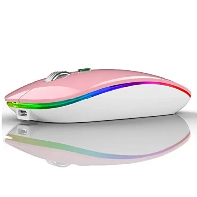 Afbeelding van Uiosmuph draadloze Bluetooth muis, oplaadbaar, draagbaar, muis (BT 5.1 + 2,4 G draadloos) met 3 DPI waarden voor tablet/laptop/Windows/Android, roze