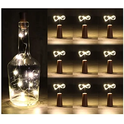 Afbeelding van COM FOUR® Lamp voor flessen, 9 x leds, lichtketting van kurk binnen, lege wijn en champagneflessen, mini ledlampen met batterijwerking (09 stuks)