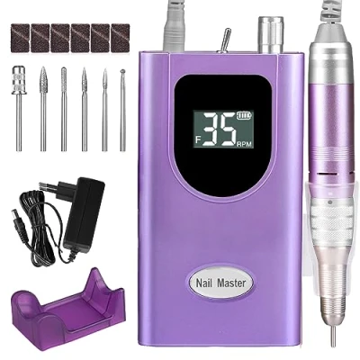Afbeelding van AZ GOGO Professionele elektrische nagelschuurmachine, 35.000 omw/min, nagelvijl met 6 opzetstukken en led display, draagbare oplaadbare nagelschuurmachine voor manicure pedicure