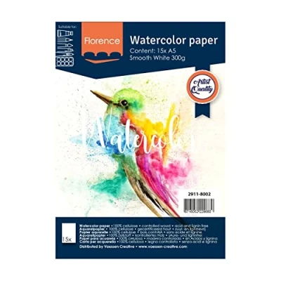 Afbeelding van Aquarelpapier Intense White A5 300 grams Gladde Structuur Smooth Florence 15 vellen