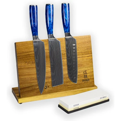 Afbeelding van Epoxy Sapphire Damascus Print 3 delige Messenset Combideal XXL