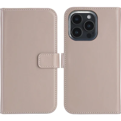 Afbeelding van Selencia Hoesje Geschikt voor iPhone 16 Pro Met Pasjeshouder Echt Lederen Bookcase roze