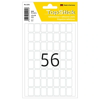 Afbeelding van TopStick 2201 840 multifunctionele etiketten 12 x 18 mm, 56 per vel, zelfklevend, mat, blanco papier wit