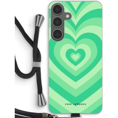Afbeelding van Case Company® hoesje met Koord geschikt voor Samsung Galaxy S24 Plus Hart Groen Telefoonhoesje Zwart Bescherming aan alle Kanten en Over de Schermrand
