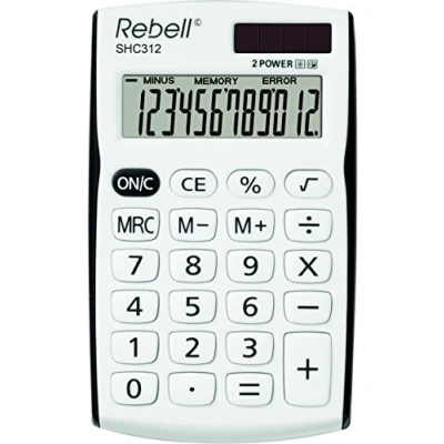 Afbeelding van REBELL re de shc312 kleine rekenmachine, 12 cijferig display, wit/zwart