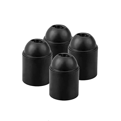 Afbeelding van HALOTEC Set van 4 E27 lampfittingen Zwart Gladde sokkelhouder Montage M10 x 1 Basis voor blootgestelde gloeilamp en grove schroefdraad Made in Italy