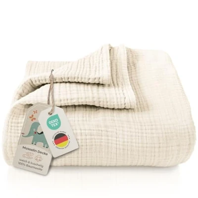 Afbeelding van LAYNENBURG Hoogwaardige mousseline babydeken, 120 x cm, 4 laags, 100% katoen, Oeko Tex 100 gecertificeerd, knuffeldeken of inbakerdeken voor baby&#039;s,