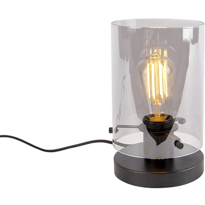 Afbeelding van QAZQA Design tafellamp zwart met smoke glas Dome