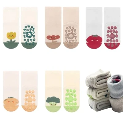 Afbeelding van FedMois 5 paar antislip sokken van thermisch katoen, winter, baby, kinderen, Planten